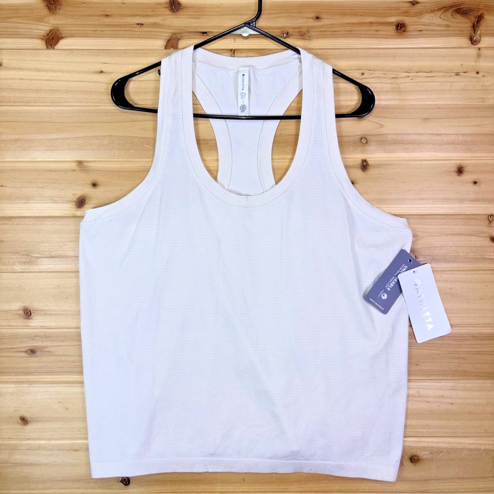 NWT Athleta Tank Top Womens XL Ivory Metallic Momentum Seamless Racerback Shirt